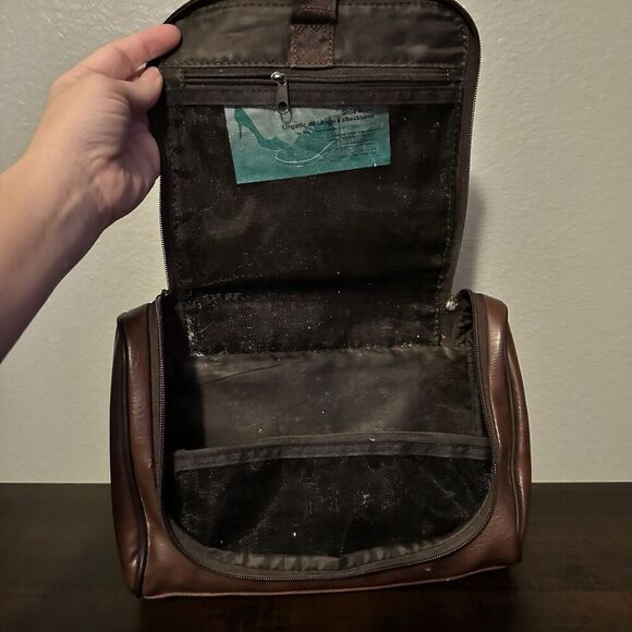 PENGUIN By Munsingwear - Brown Travel Shave Toiletry Bag Personal Kit Leather - Picture 8 of 8